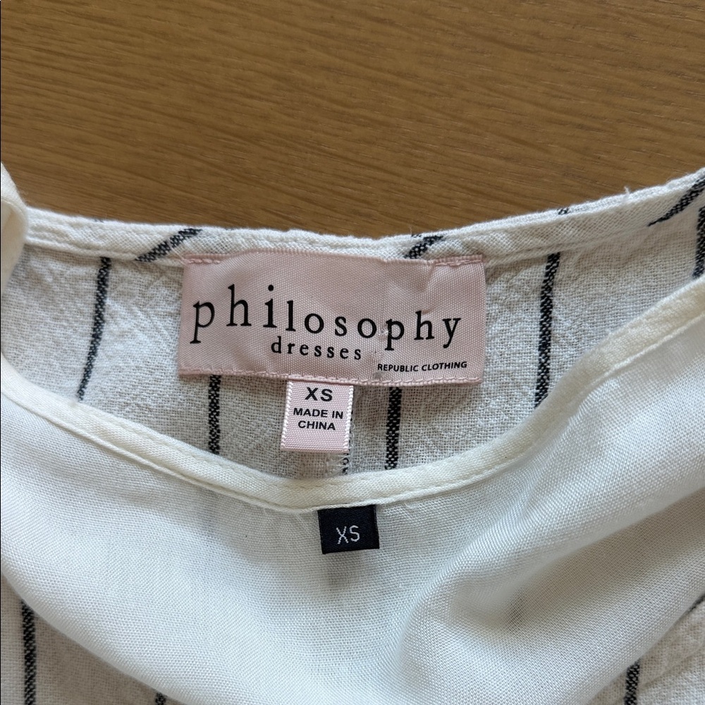 Philosophy Linen Stripe Shift Dress White Black Coastal Euro Summer Minimalist - Picture 10 of 15